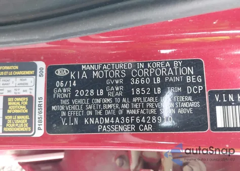 2015 Kia Rio Lx z USA, uszkodzony, nr VIN KNADM4A36F6428910